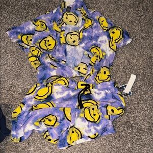 Smiley Face Print Shirt and Shorts Set